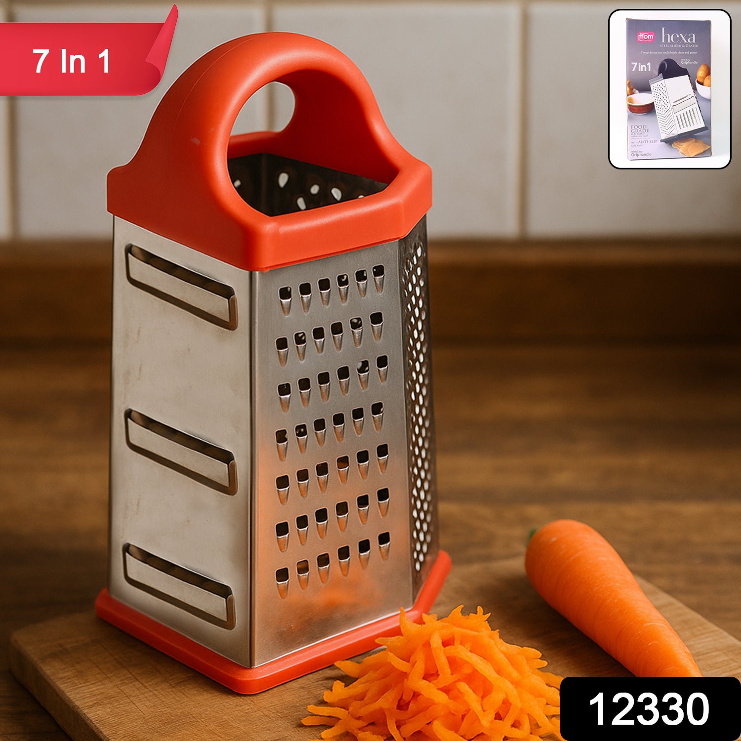 7-in-1 Heavy Duty Stainless Steel Box Grater With Ergonomic Handle (1 Pc) 7-in-1 Heavy Duty Stainless Steel Box Grater With Ergonomic Handle (1 Pc)